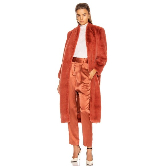 Michelle Mason Jackets & Blazers - NWT Michelle Mason‎ Womens Size 0 Faux Fur Coat Red Orange Dune Heavyweight Warm